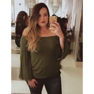 Green off the shoulder dress